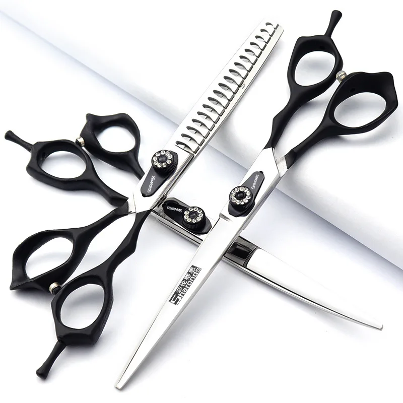 7" Dog Grooming Scissors, Pet Shop Cat Hair Curved Shears, Poodle Hair Cutting Tools, Pet Beauty Scissors Set, Thinning Shears