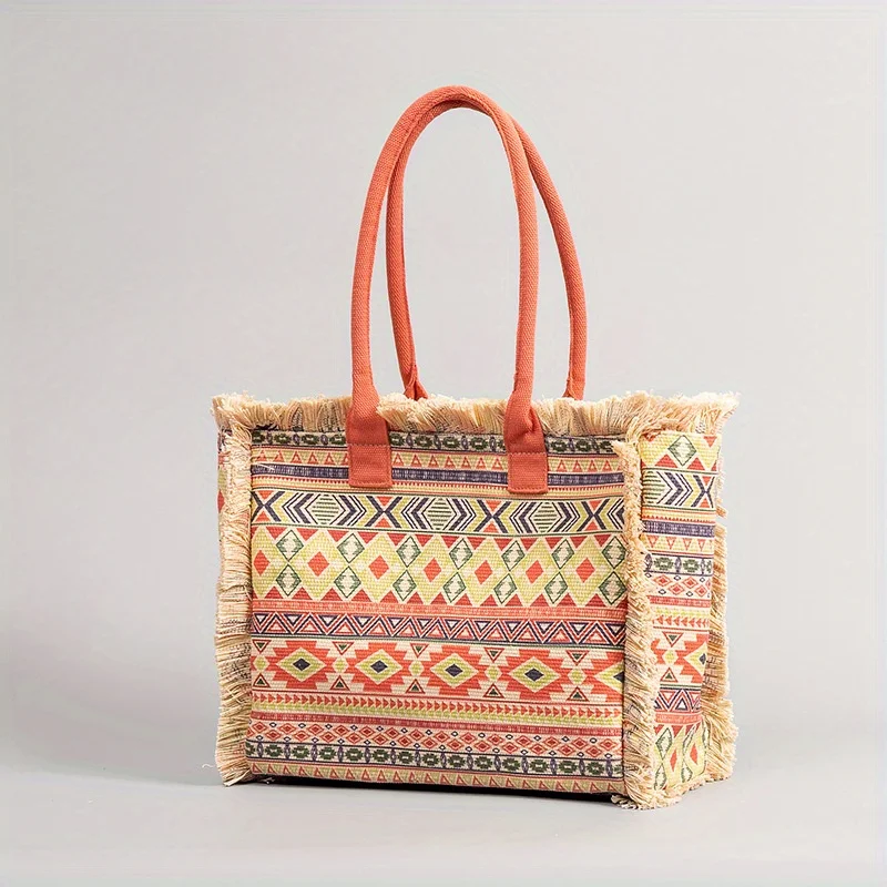 

Tote bag bohemian retro shoulder bag zipper handbag large capacity canvas bag for women summer