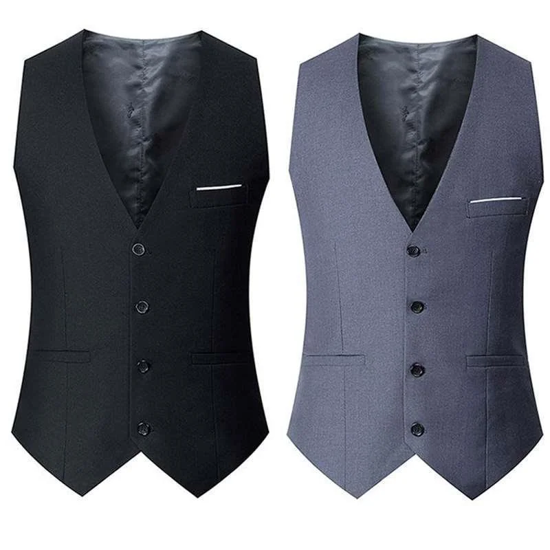 Slim Fit Suit Vests for Men Black Grey Navy Blue Business Casual Male Waistcoat Single Breasted Gilet Homme Formal Jacket 3