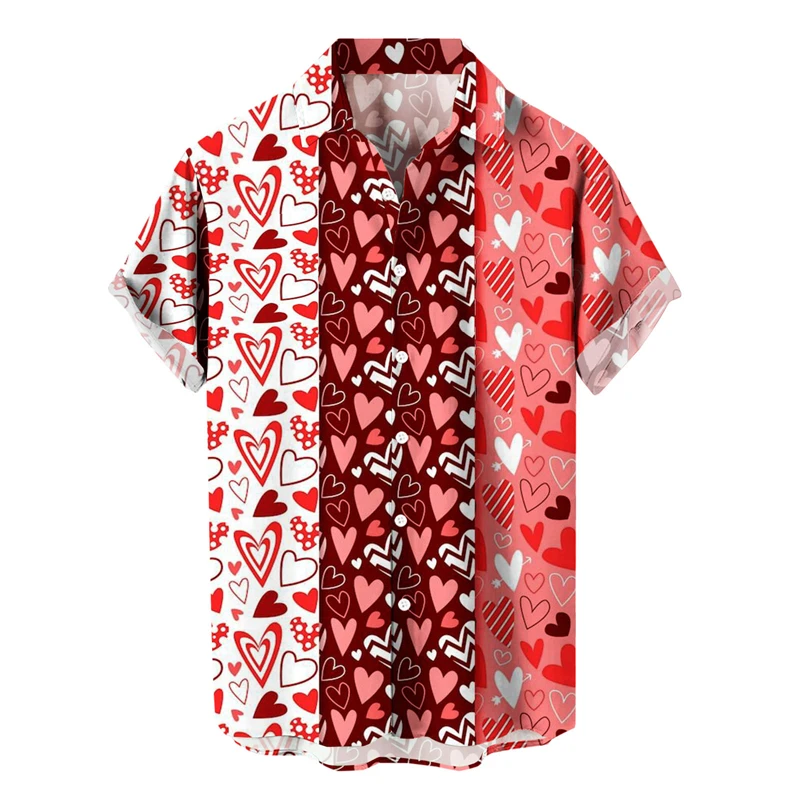 thumbnail image 1 of Camisa casual de moda para hombre con estampado 3D de corazón amoroso nueva de 2024 con solapa de estilo hawaiano, manga corta, ropa transpirable, 1 of 5