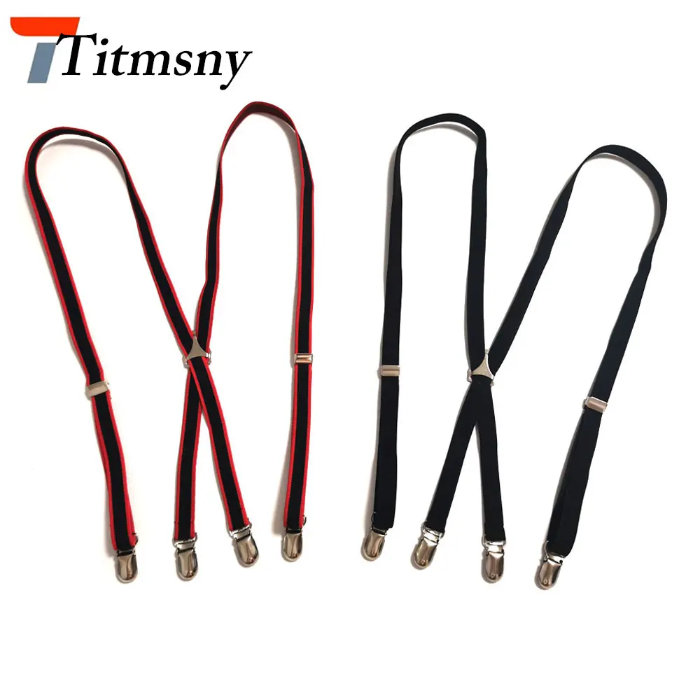 

Black Red 1.5cm Width Women Men 4 Clip X-type Suspenders Braces Elastic Double Shoulder Strap Trousers Clothing Accessories