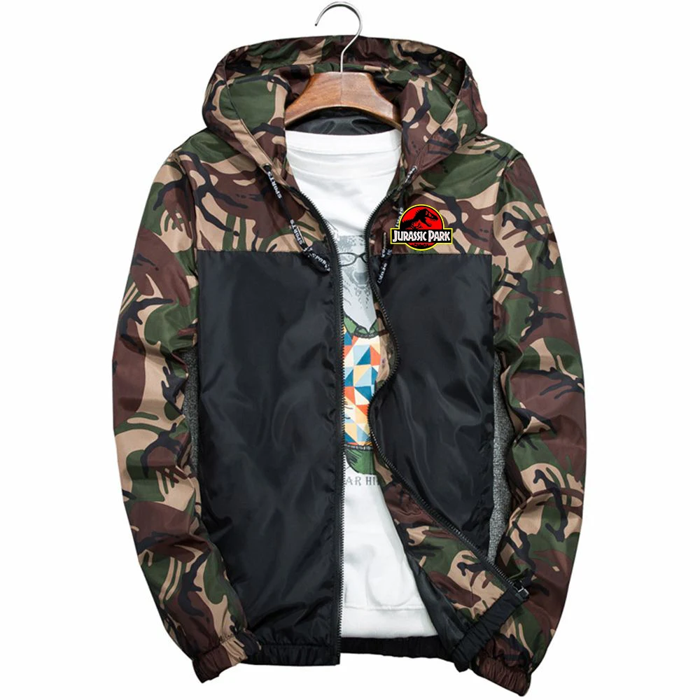 Jurassic Park 2023 New Men Spring And Autumn Fashion Four Color Trench Coat Sports Patchwork Comfortable Casual Camo Hoodie