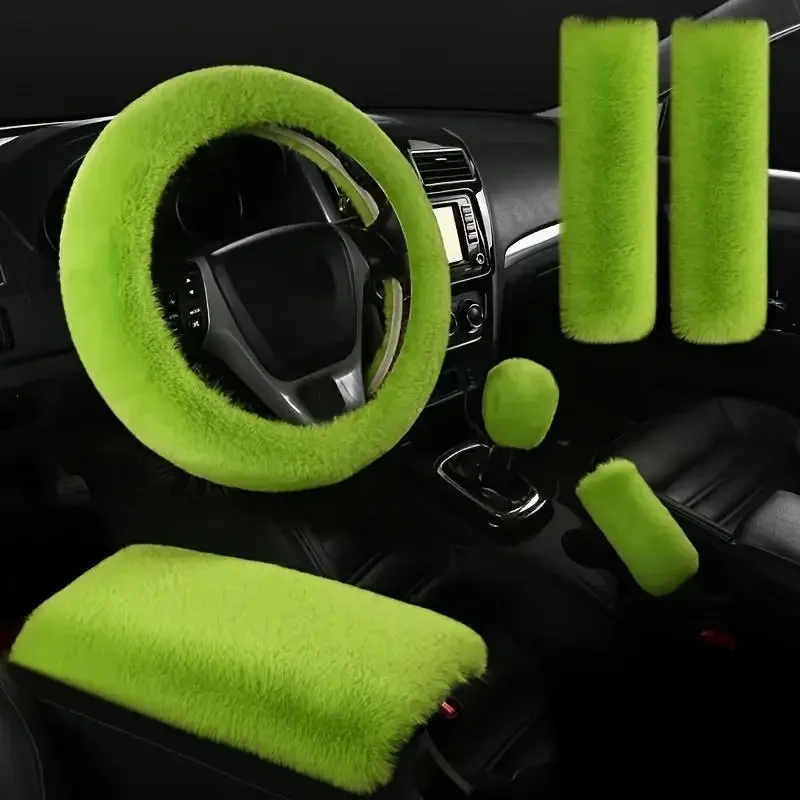 Warm Faux Wool Steering Wheel Cover 38cm Fur Fluffy Thick Auto Car Steering Wheel Plush Cover Soft Wool Decoration Car