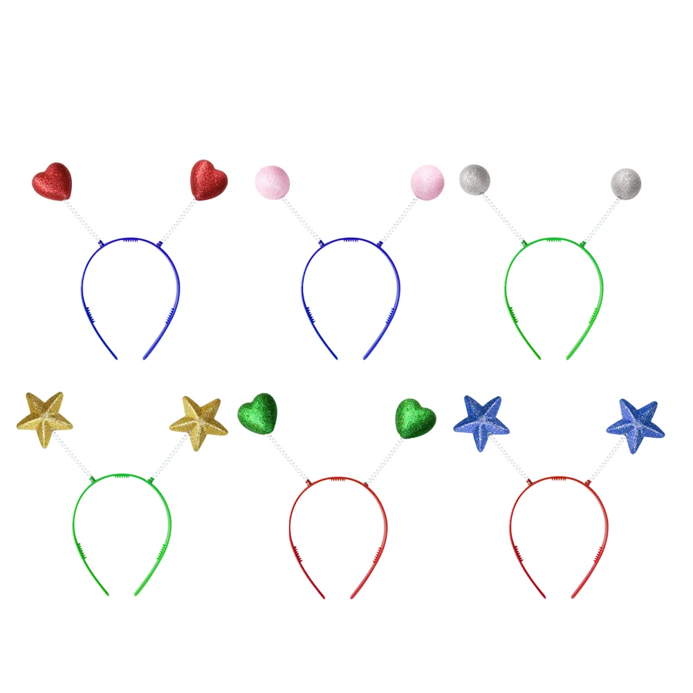 

12pcs Glitter Headdress Creative Spring Hair Ball Love Heart Star Headband for Kids Girls(Random Color of Headband)