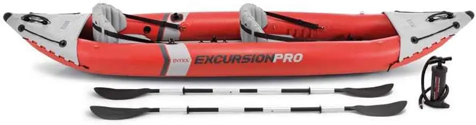 Excursion Pro 2 Person Vinyl Kayak with Oars and Air Pump for Touring Kayaks Water Sports and Outdoor Use Red