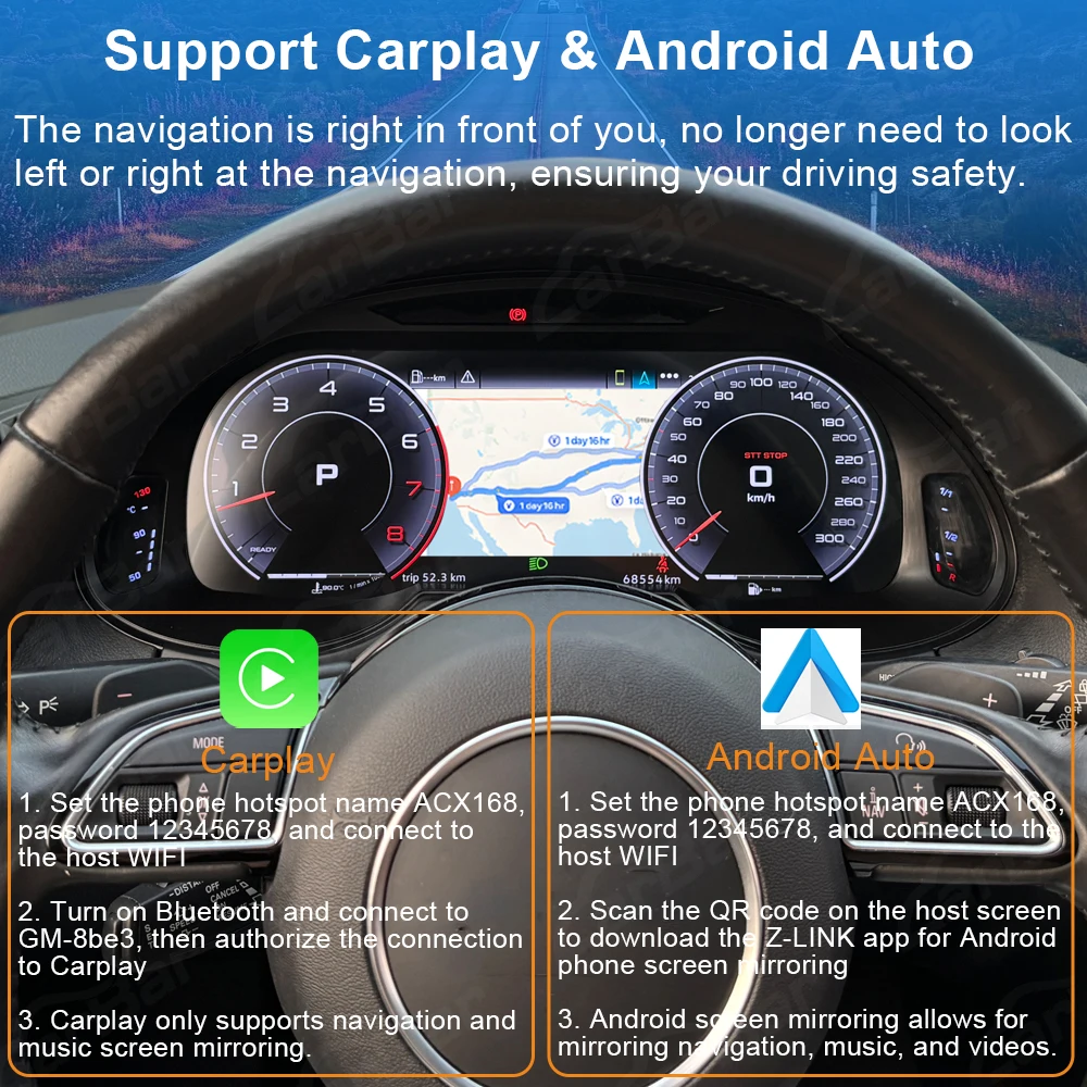아우디 Q5 2009-2018용 카바 LCD 디지털 계기판 클러스터 LCD 속도계 계기판 CarPlay/안드로이드 오토 무선
