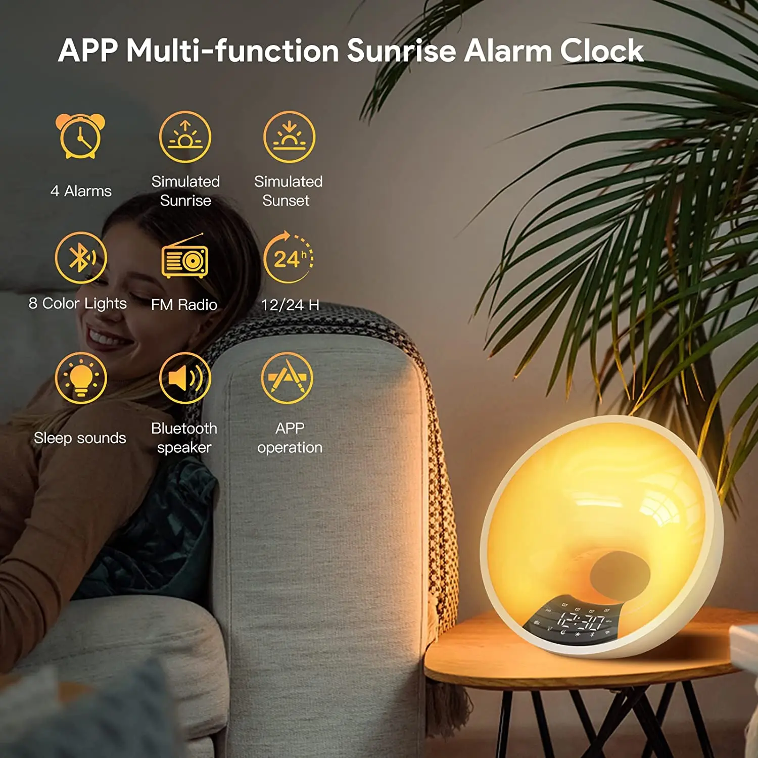 Reloj despertador inteligente con Wifi para niños y adolescentes, luz LED  RGB, luz solar, FM, alarma Dual, para dormir, dormitorio