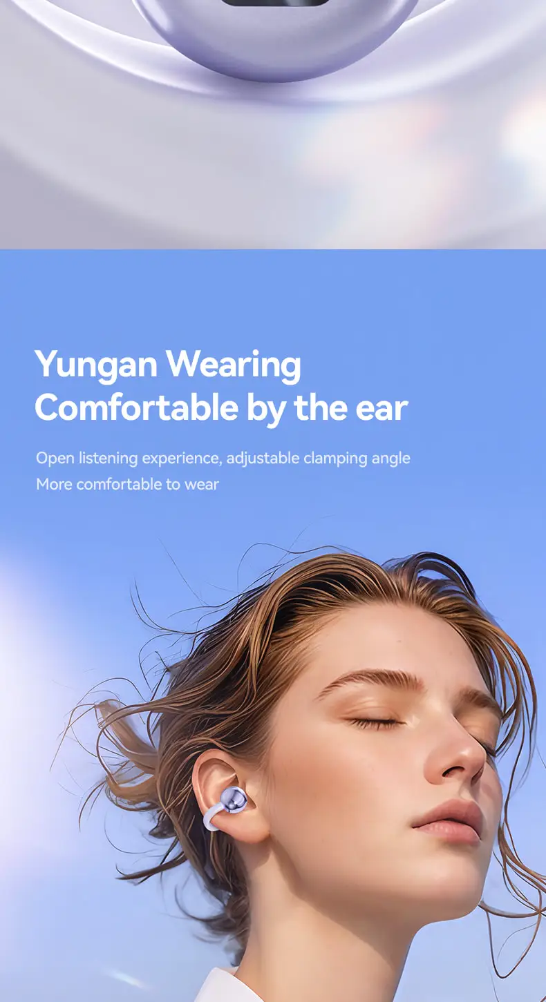 Iconic Brand Bluetooth Earphones Clip-On Earbuds LED Bluetooth 360° Clip-On Sports Wireless Earphones Long Battery Life Non-In-Ear
