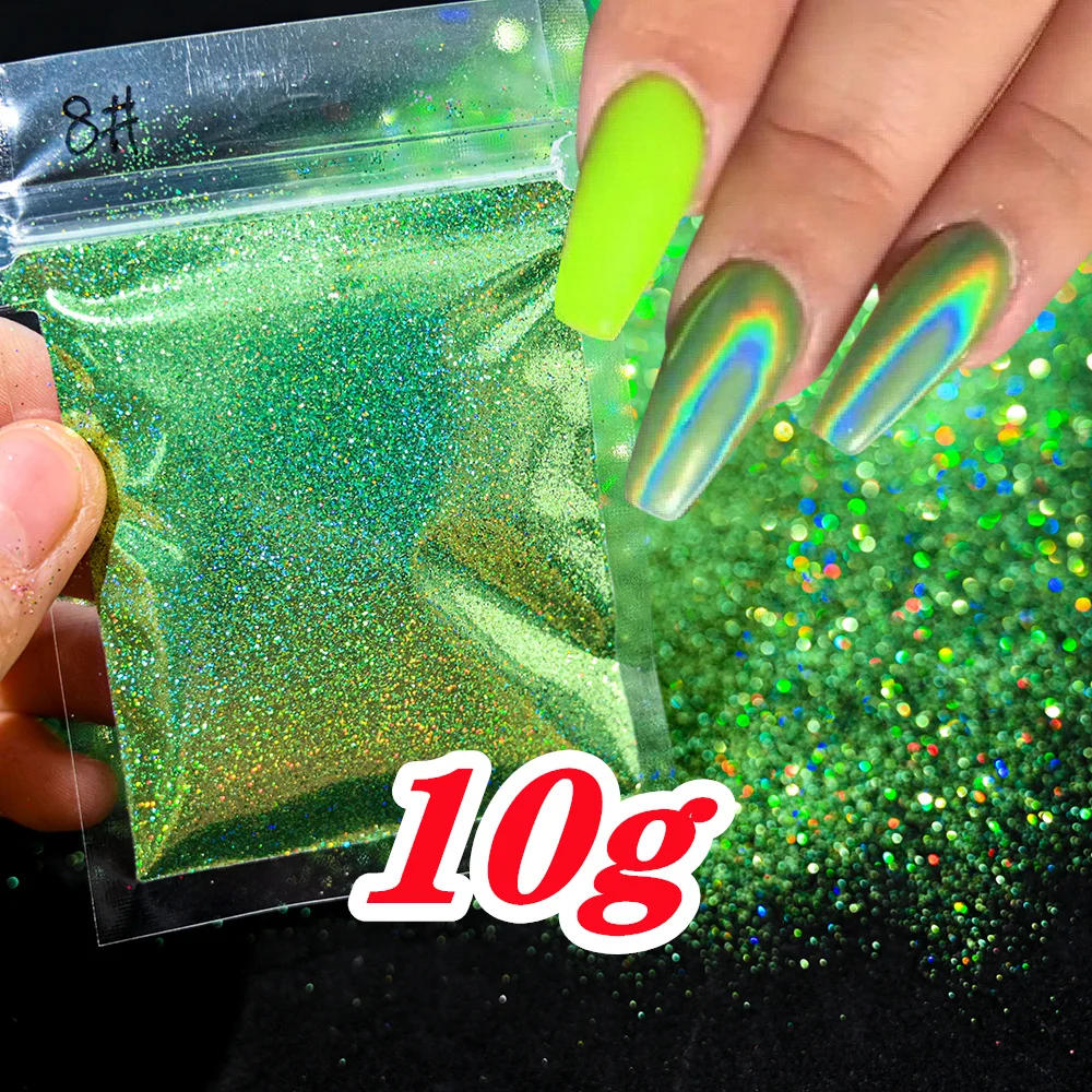 10g Holographic Laser Silver Glitter Powder 0.2mm Rainbow Sparkly HOLO Powder 3D Dazzling Glitter Manicure BASHD-12541