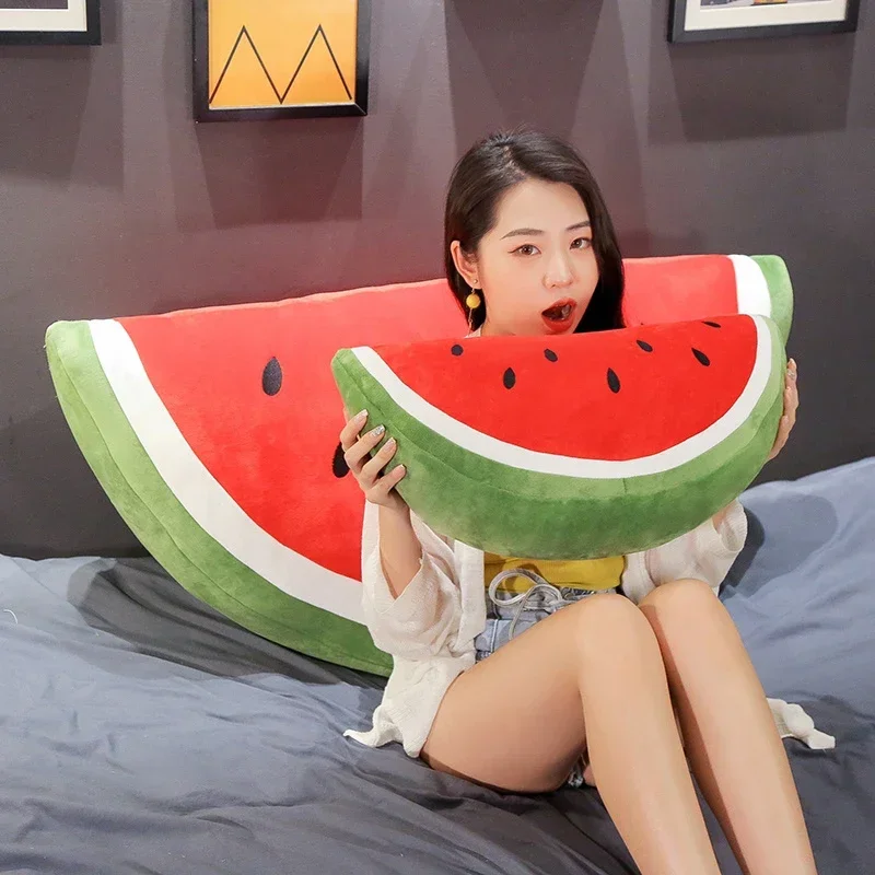 시뮬레이션 수박 채워진 과일 베개 봉제 장난감, 가정 소파 침대, 자동차 장식, 부드러운 쿠션, 어린이 선물, 빅 사이즈 100cm, 3 가지 스타일