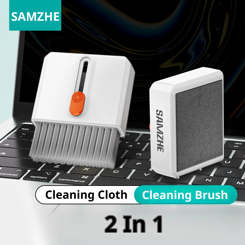 Kit di Pulizia 2 in 1 per Tastiera del Computer, Panno per Pulizia Schermo, Spazzola per Auricolari, Strumento Multifunzionale per Rimozione Polvere
