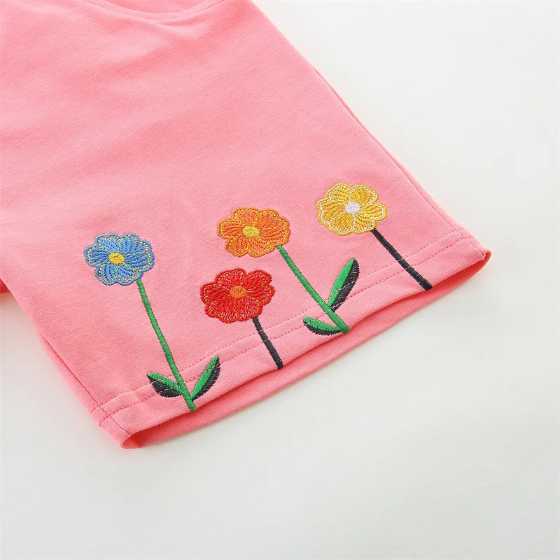 Jumping Meters 2-7T Summer Shorts For Boys Girls Pockets Flower Applique Baby Drawstring Toddler Short Pants Fashion Kid Clothes
