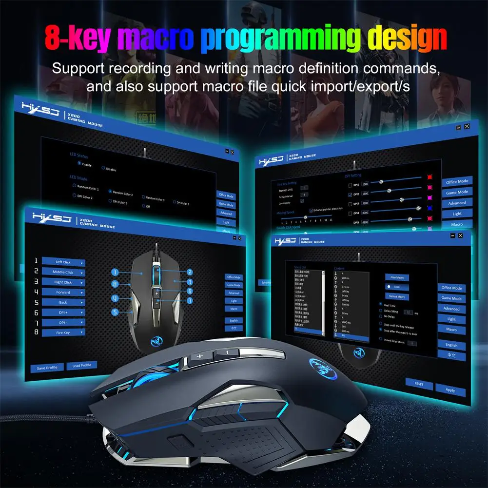 Wired Game Mouse Colorful Luminous 2 Buttons 8000dpi Adjustable 8D Ergonomic Computer Gaming Mouse For MOBA/FPS Games Computer top wireless mouse