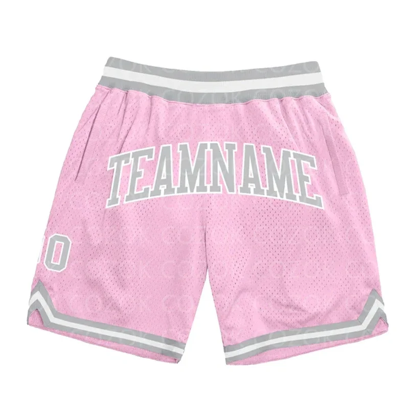 Custom Light Pink Authentic Basketball Shorts 3D Printed Men Shorts Name Mumber Quick Drying Beach Shorts 4