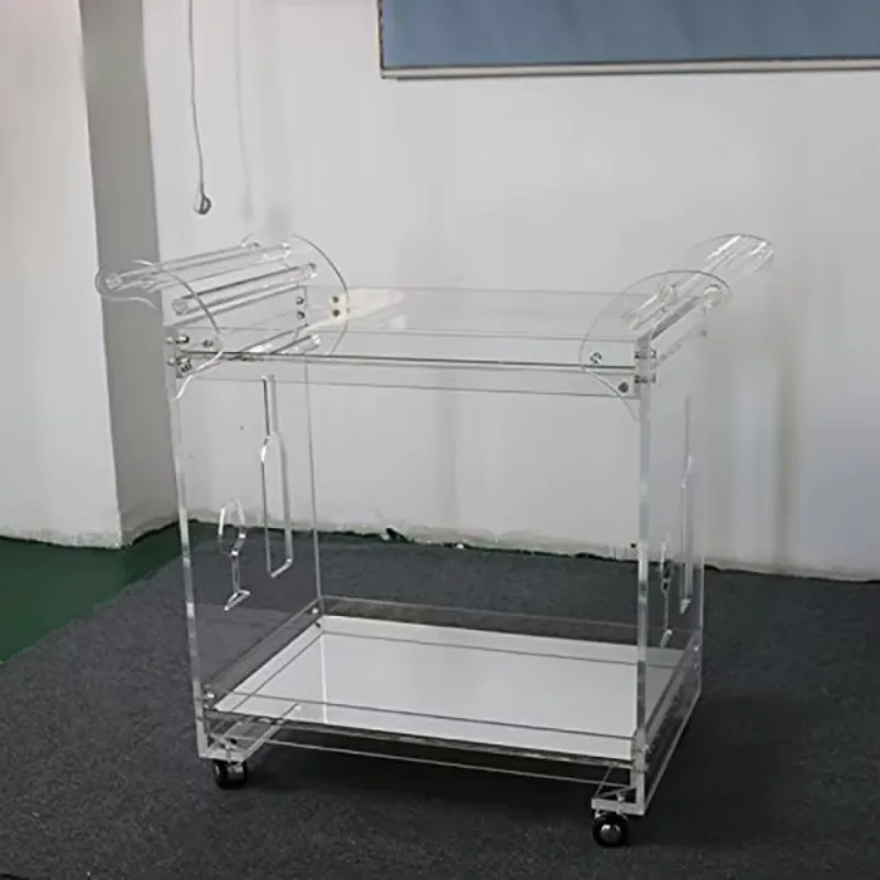 Clear Three Tiers Hotel Lucite Serving Trolley Cart Acrylic Tea Furniture Commercial