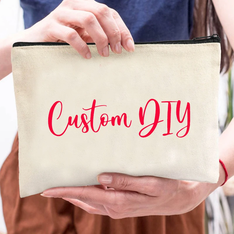 Personalized Canvas Makeup Bags Zipper Pouch Bags Pencil Case Blank Custom DIY Printing Craft Bags Cosmetic Pouch For Travel