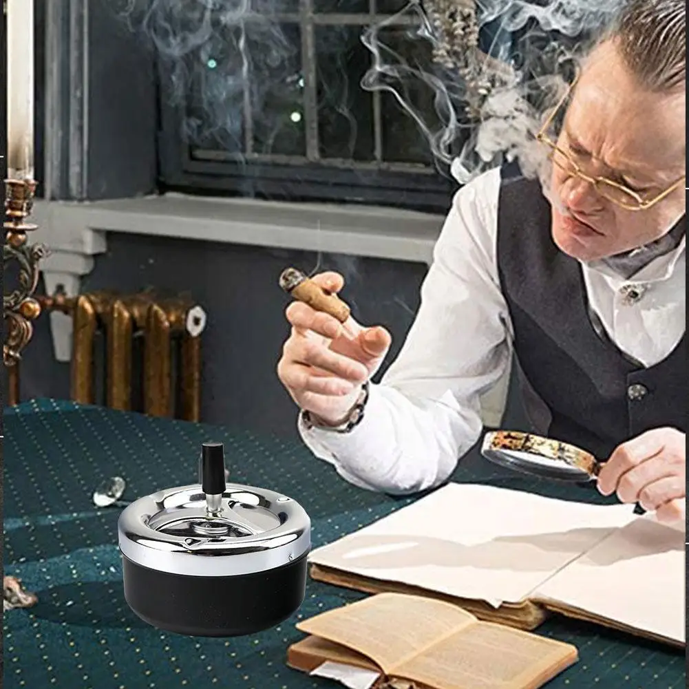 Metal Round Cigarette Ashtray Push Down Rotating Smoking Outdoor Cleaning Automatic Tray With Portable Accessories