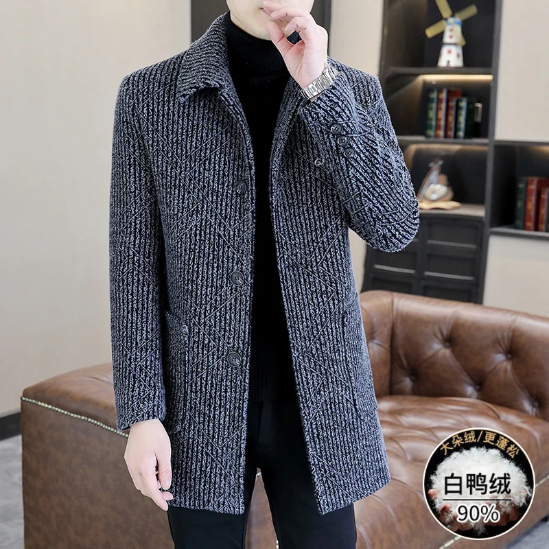 캐주얼 남성용 화이트 덕 다운 울 코트 겨울 아우터 방풍 따뜻한 탑스 패딩 재킷 두꺼운 슬림핏 오버코트 의류