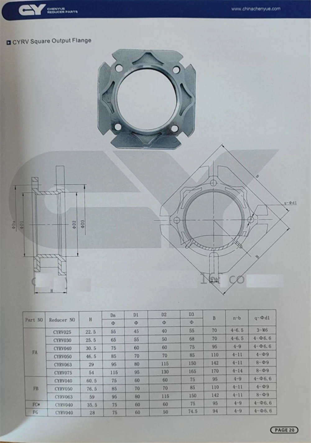 CHENYUE Output Flange FA FB FC FD FE for Worm Gearbox Worm Gear Reducer NMRV050 NMRV50 RV50 RV050