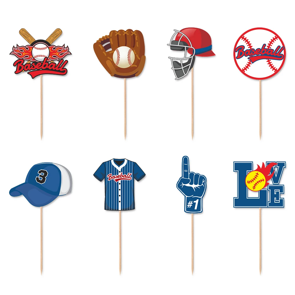 Baseball Kuchen Topper Mit Glitzer – 13,5x21,3 Cm, Aus Glitzerkarton & Bambusstab, Für Sport-Partys