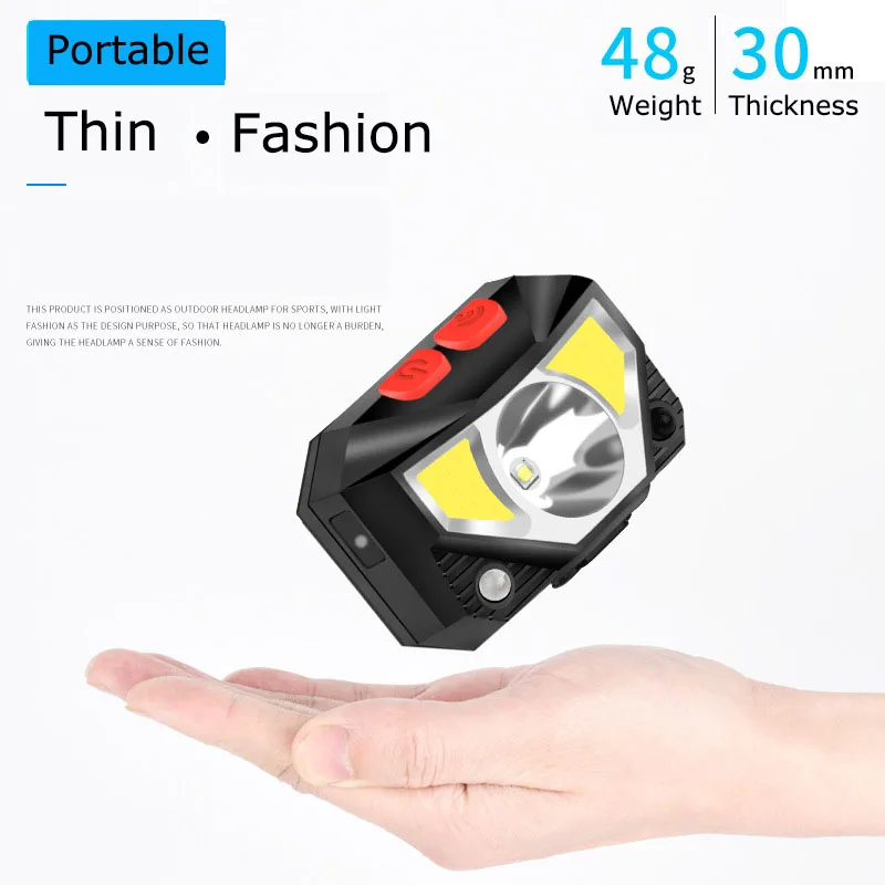 USB Rechargeable Torch COB LED Flashlight Sensor Head Lamp 6 Lighting Modes Built-in Battery