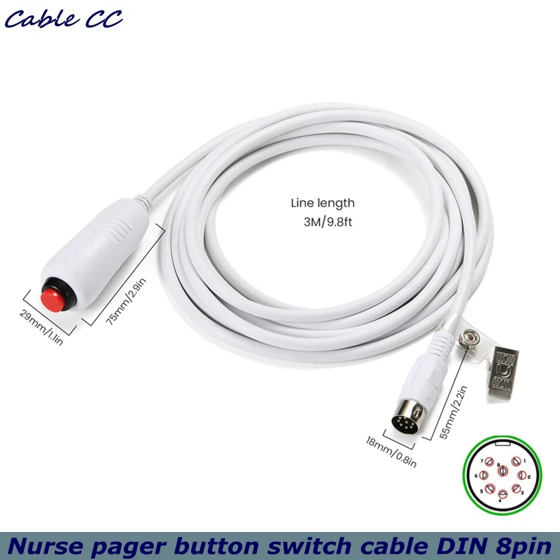 

DIN 8pin Nurse Emergency Call Interface Button Switch Line Telephone Plug Cable With Bedsheet Clip Universal Replacement Call