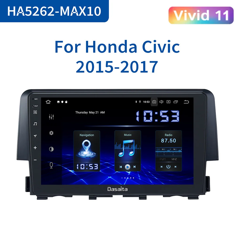 

Dasaita for Honda Civic 2015 2016 2017 Car 9" IPS Vehicle 1 Din Radio Android 10.0 Navigation GPS Stereo MAX10 DSP 64GB ROM