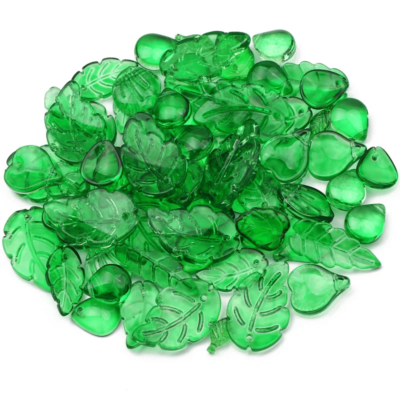 20 Pcs/lot Green Leaf Shape Beads Glass and Acrylic Beads for