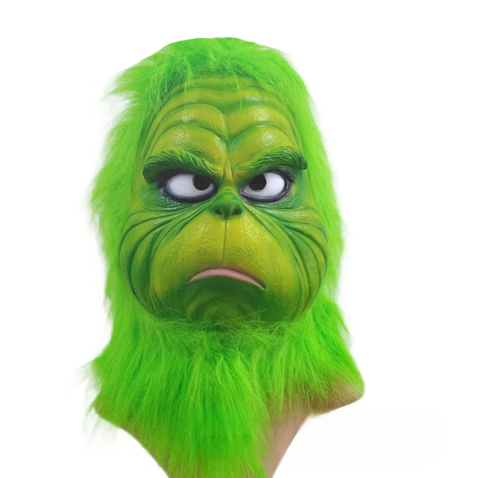 Grünhaarige Monster-Maske, grünes Fell, Monster, Cosplay-Maske, Halloween-Maske, Anime-Latex-Kopfbedeckung, Handschuh, grüne Grinch-Masken – Detail 6