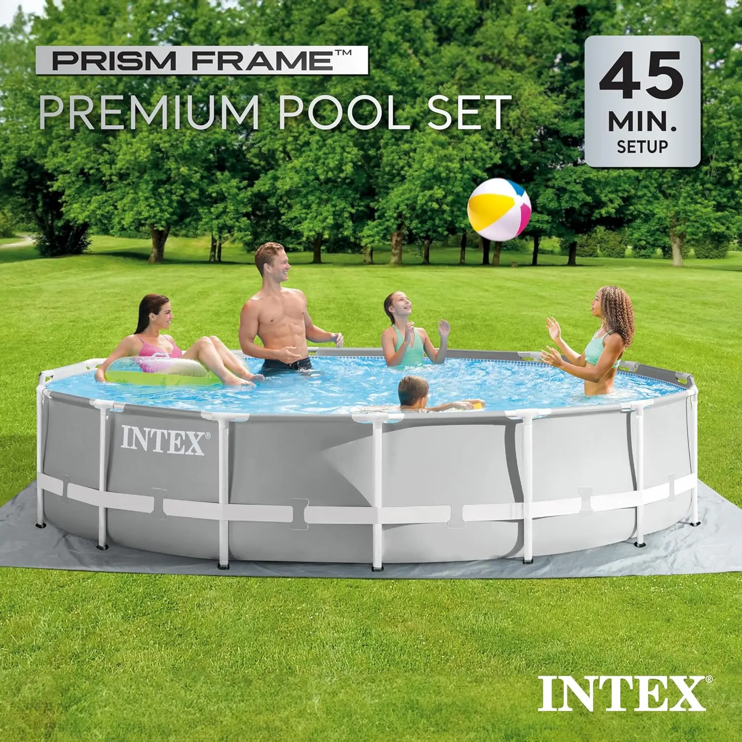 Intex 15 Foot x 42 Inch Prism Frame Above Ground Outdoor Backyard Swimming Pool Set with 1000 GPH Filter Pump, Ladder