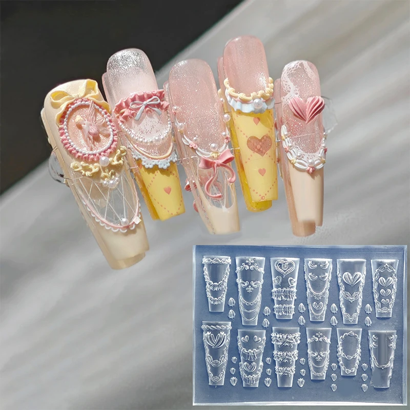 리본 모양 실리콘 네일 몰드 꽃 네일 장식 네일 DIY 디자인 입체 스탬핑 매니큐어 도구