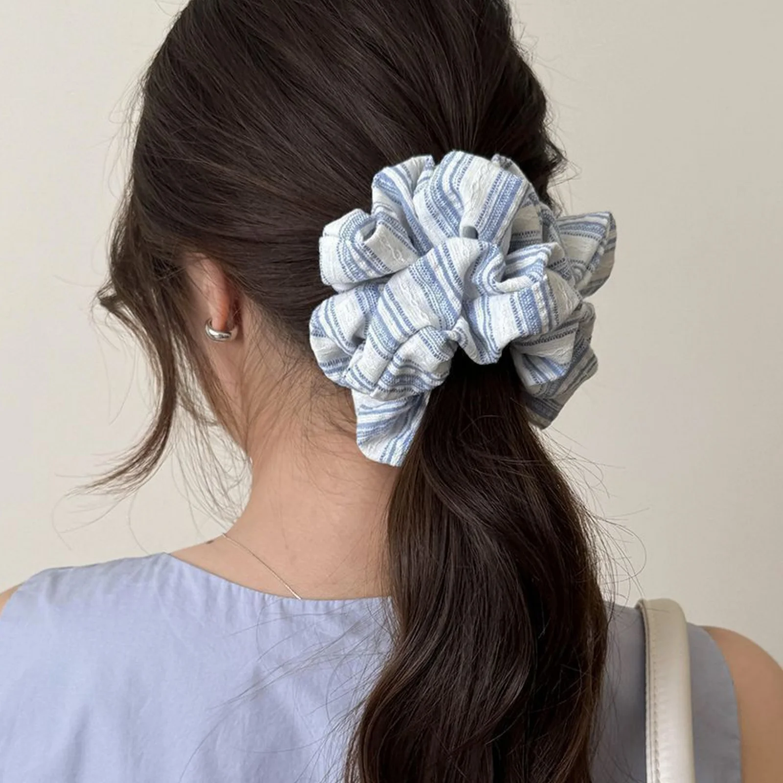 1PC Striped Scrunchies, Japanese Ins Fresh Salt - Series Design, Large Wrinkled Hair Ties, Perfect for Daily & Office Looks