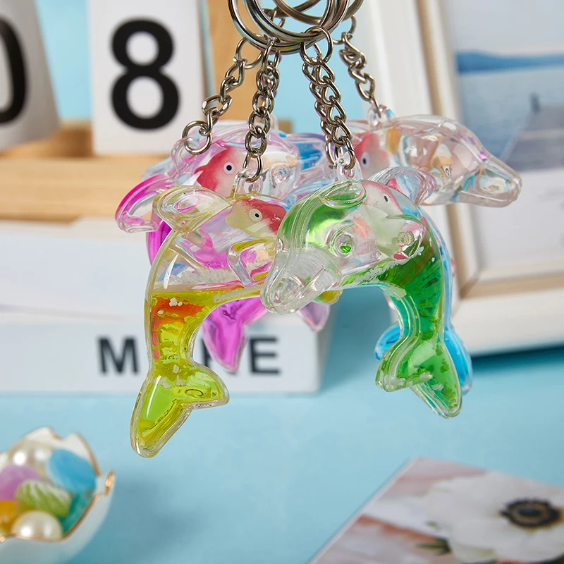 可愛い♪【大注目PARFOIS】ドルフィンチャームキーホルダー Kawaii Dolphin KeyChain for Car Keys Floating Liquid Cute