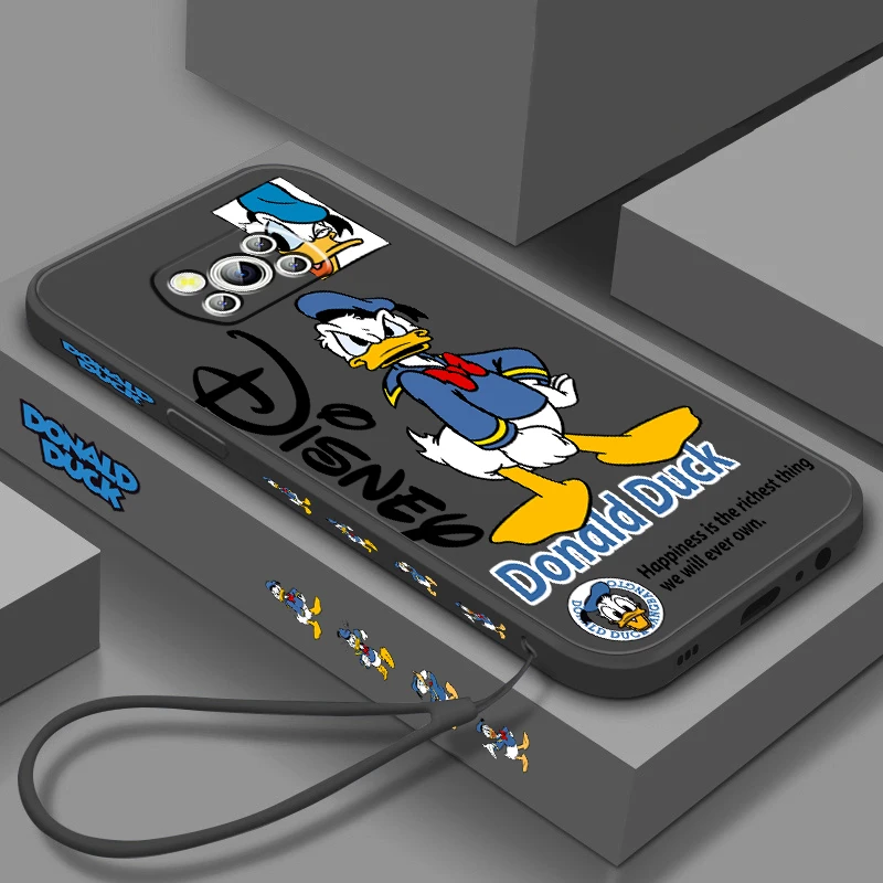 

Disney Donald Duck Anime For Xiaomi Mi Poco X5 X4 X3 M5 M5S M4 M3 F5 F4 F3 F2 C40 Pro GT NFC 5G Liquid Left Rope Phone Case