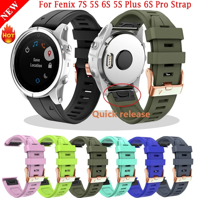 

20mmStrap For Garmin Fenix 7S 6S Pro 5S 5SPlus Watch Quick Release Easyfit Replacement Silicone Strap Rose Gold Buckle Wristband