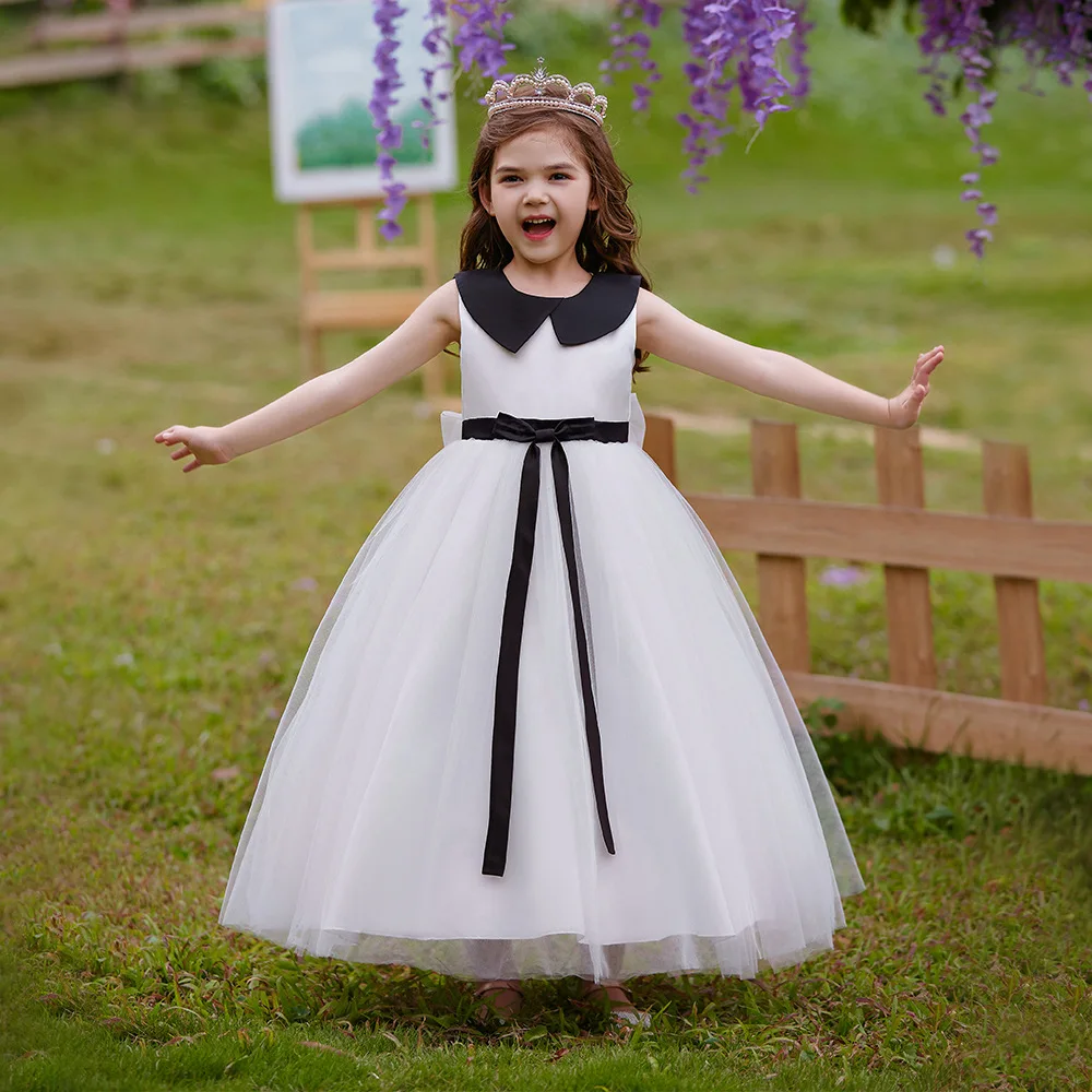 

A-line White Sleeveless Flower Girl Dresses Floor Length First Communion Dresses 2024 Birthday Pageant Party Gowns