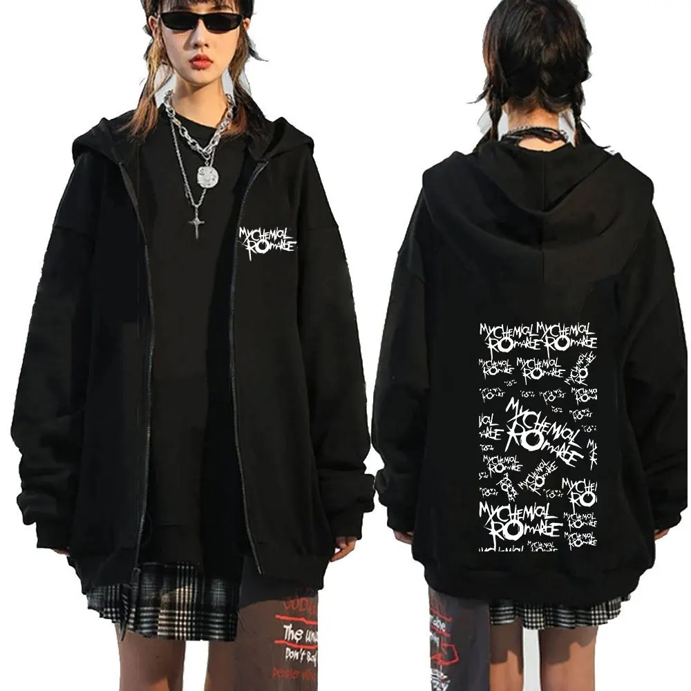 Vintage Punk Emo Black Zipper Hoodie Sweatshirt
