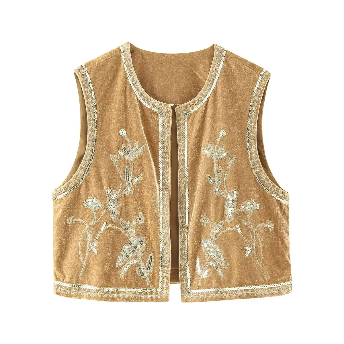 Zevity 2025 Women Vintage O Neck Sleeveless Sequined
