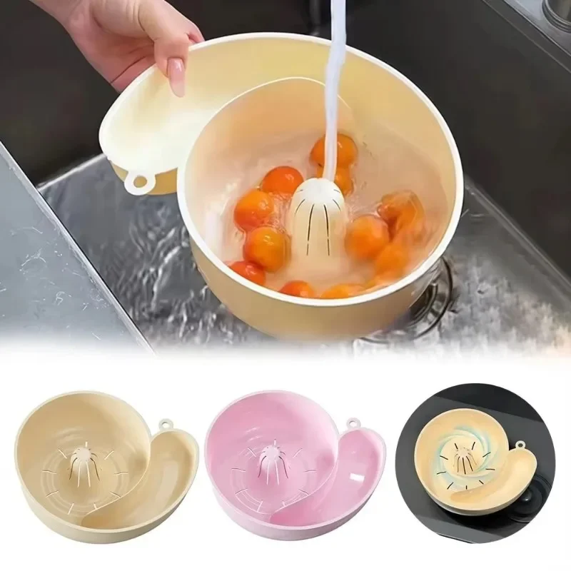 New Snail Shape Fruit Drainer Basket Creative Automatic Rotation Clean Basin Vegetable Washing Basin Multi-Functional Reusable L