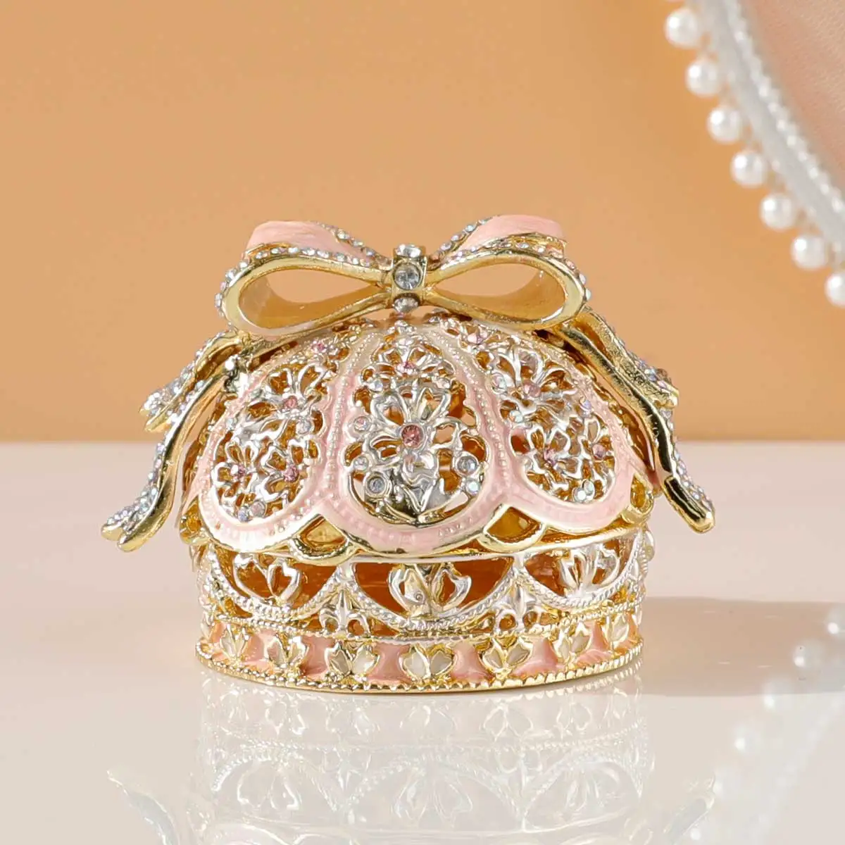 Alloy Enamel Jewelry Box European Princess Bowknot Crown High-end Jewelry Ring Wedding Ring Jewelry Storage Box