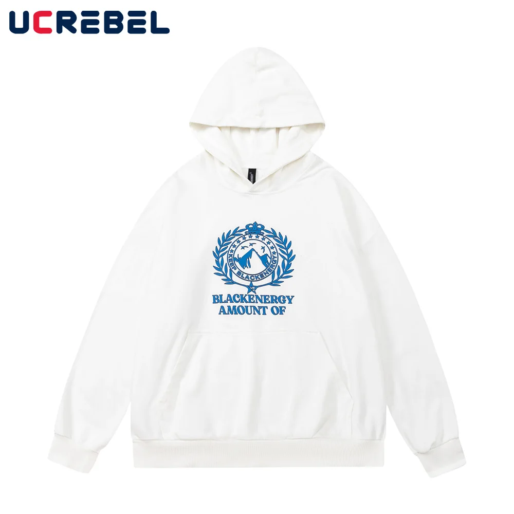 

Letter Print Casual Sweatshirts Mens Autumn Loose Drop Shoulder Long Sleeve Streetwear Hooded Sweatshirts