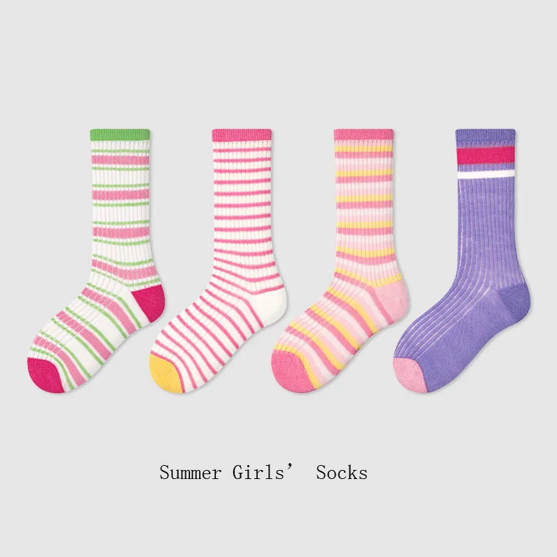 

3-12T Girls Summer Socks Lovely Flower Pattern Trendy Crew Socks Baby Boys Thin Socks Cotton Socks 4 Pairs/lot