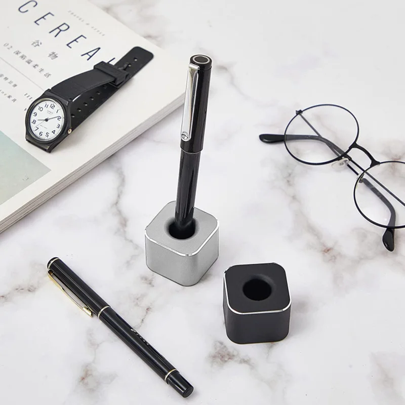 Aluminum Alloy Pen Holder With Non-Slip Pad Creative Office Desktop Ornament Pen Hole Pencil Slot Student Pencil Storage Stand 3