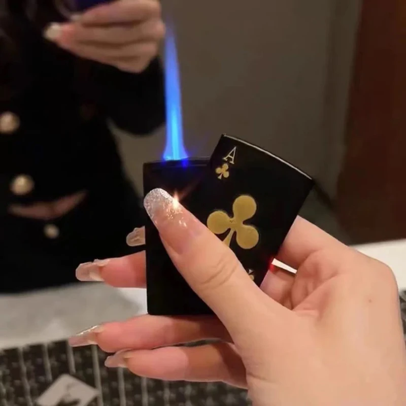 New Metal Playing Card Jet Lighter Creative Flashlight Turbo Butane Gas