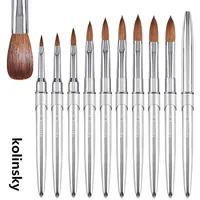 100% Pure Kolinsky Nail Brush Silver UV Gel Polish Nail Art Extension Builder Manicure Nail Pen Painting Drawing Brushes 1