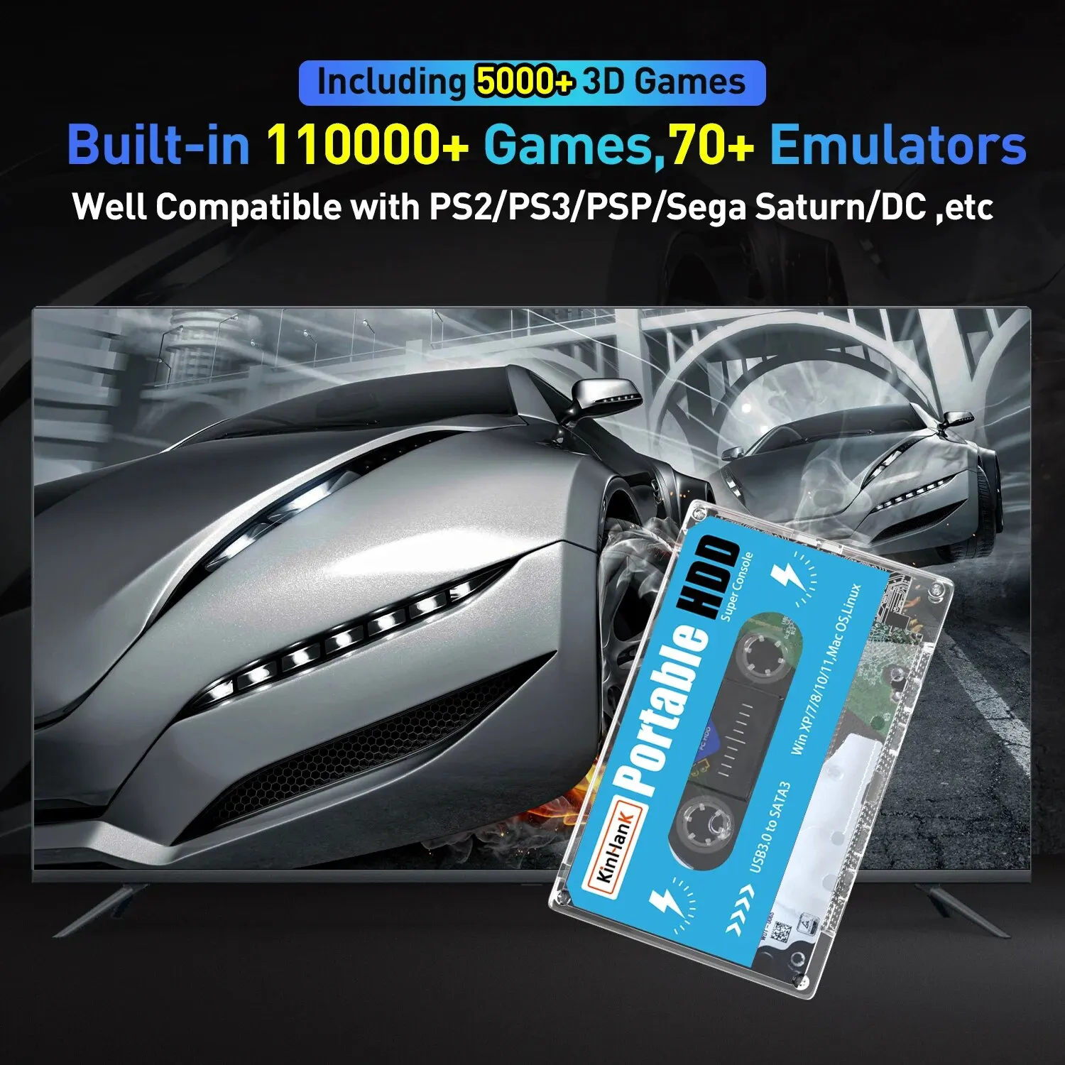 Kinhank , Launchbox エミュレータ 外付けHDD 500gb Amazon.com: Kinhank 500G HDD External Hard Drive with