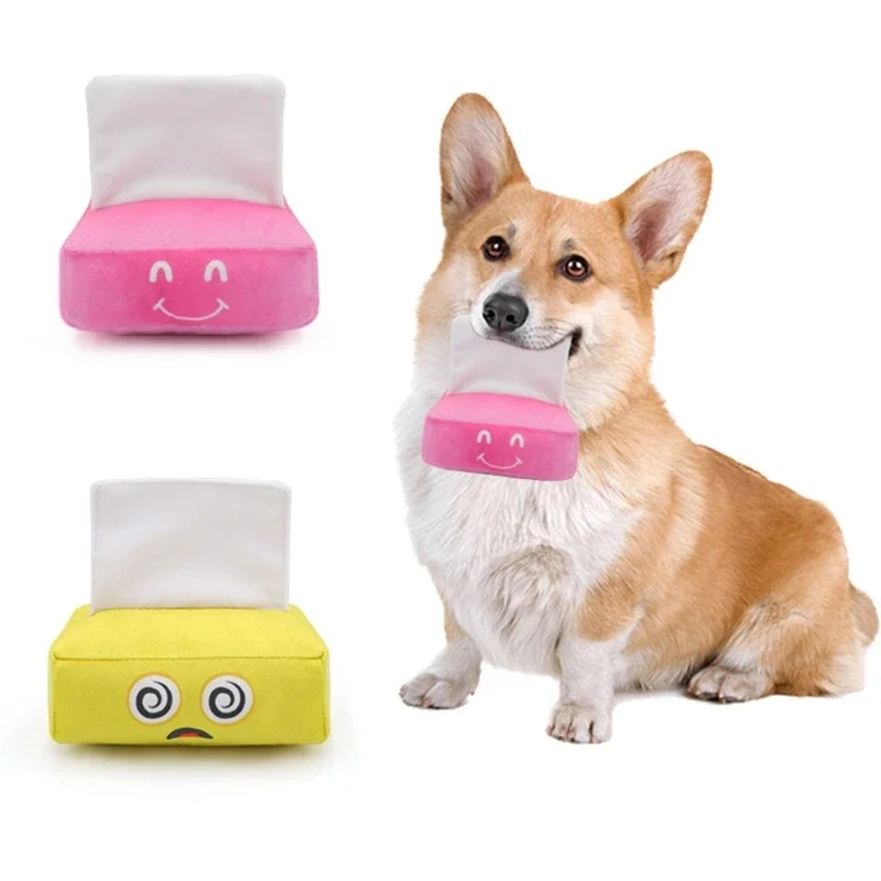 

Dog Toy for Indoor Entertainment Plush Tissue Holder Teething Toy for Boredom Dogs Soft Biteable Squeak Toy for Puppy