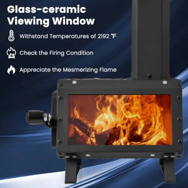 Portable Camping Wood Stove with 2 Cooking Positions Anti-Scalding Door Handle Glass Window Tabletop Fire Pit for Outdoor Cooki 2