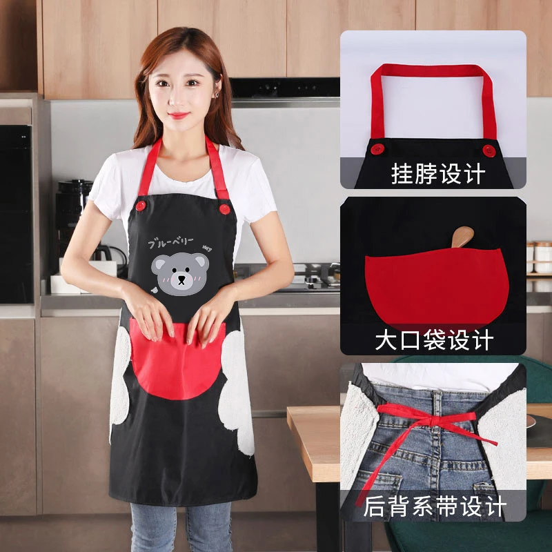 Kitchen apron household female fashion cute Japanese waterproof and oil proof can wipe hands working cooking adult customized