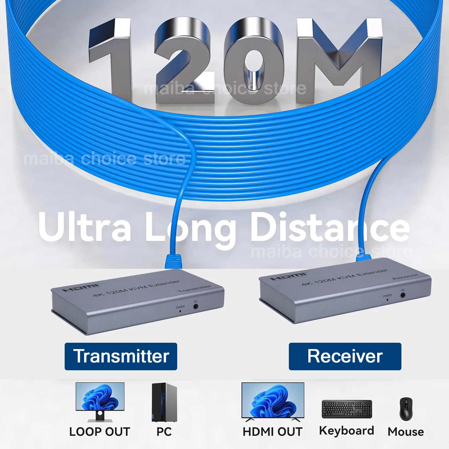 4K 30 هرتز HDMI KVM موسع 120 متر عبر RJ45 Cat5e/6...